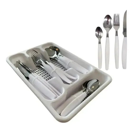 Conjunto de Talheres 25 Peças Top Inovação em Inox Branco com Suporte